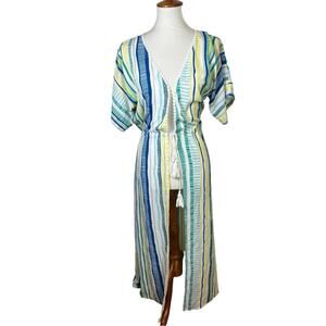 Cupshe Striped Long Chiffon Kimono Tie Waist Beach Swim Cover Up Size M